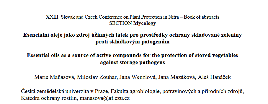 Esenciální oleje jako zdroj účinných látek pro prostředky ochrany skladované zeleniny