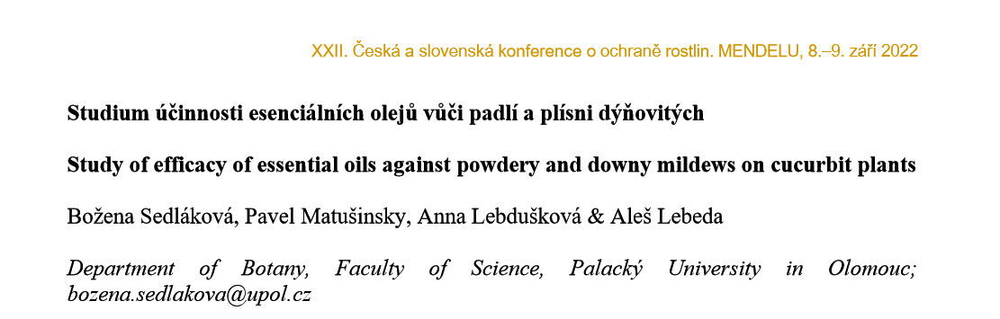 Studium účinnosti esenciálních olejů vůči padlí a plísni dýňovitých 