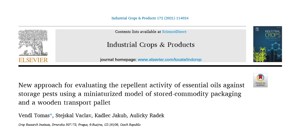 New approach for evaluating the repellent activity of essential oils against storage pests using a miniaturized model of stored-commodity packaging and a wooden transport pallet